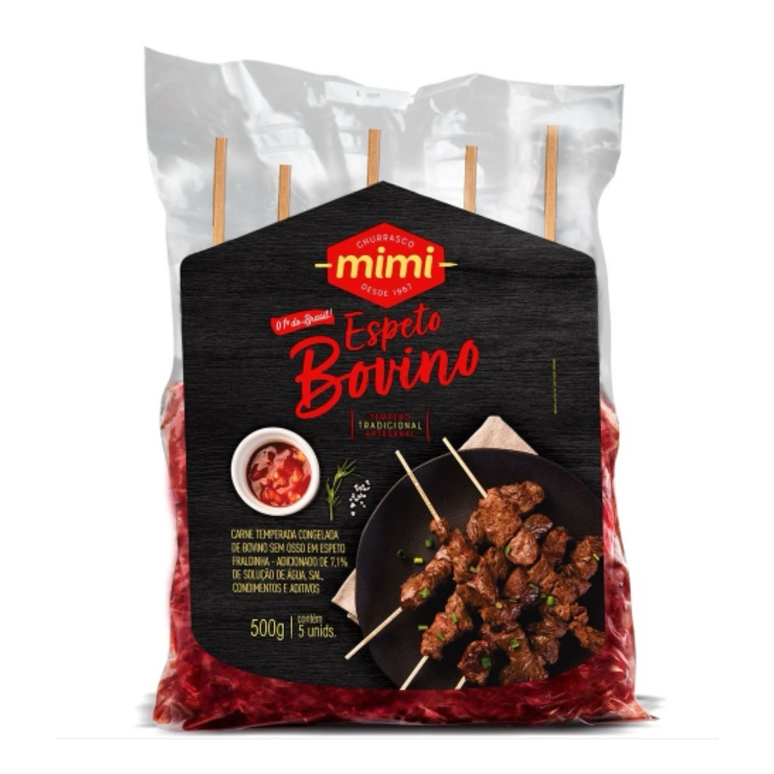 Espetinho Carne Bovina Mimi 500g (Pacote com 5 espetos)