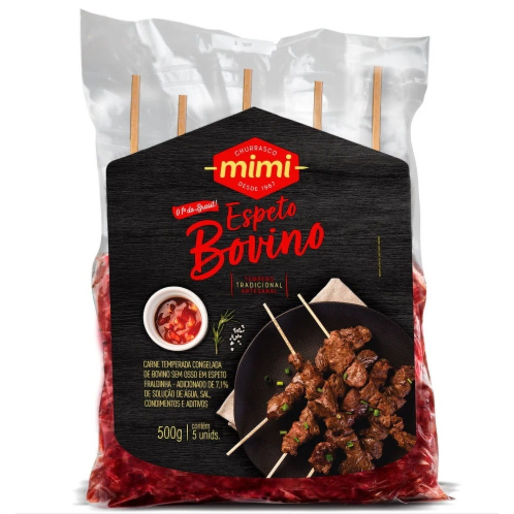 Espetinho Carne Bovina Mimi 500g (Pacote com 5 espetos)