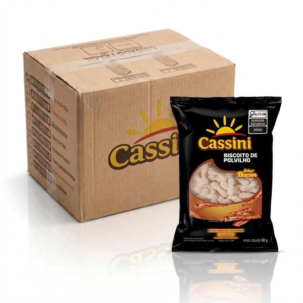 Biscoito de Polvilho Sabor Bacon Cassini 80g (Caixa com 28 Unidades)
