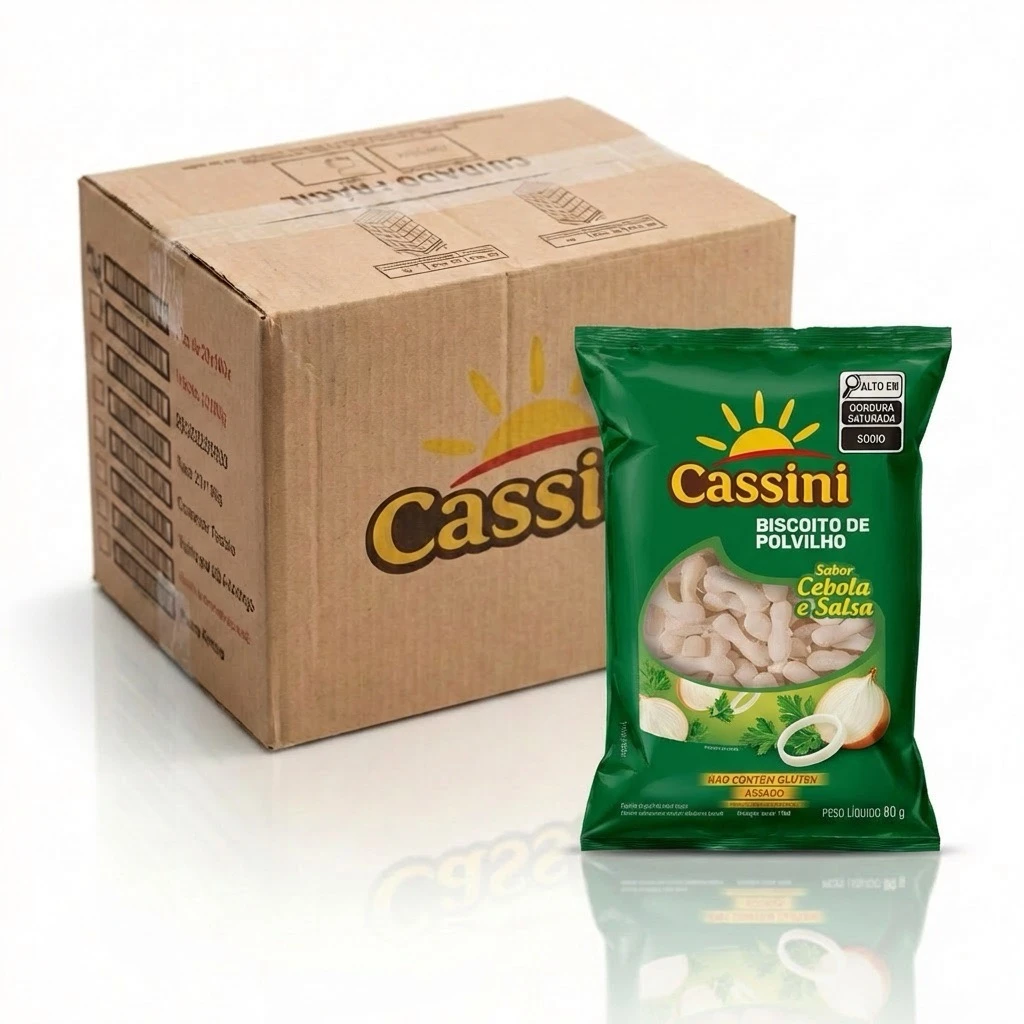 Biscoito de Polvilho Sabor Cebola e Salsa Cassini 80g (Caixa com 28 Unidades)