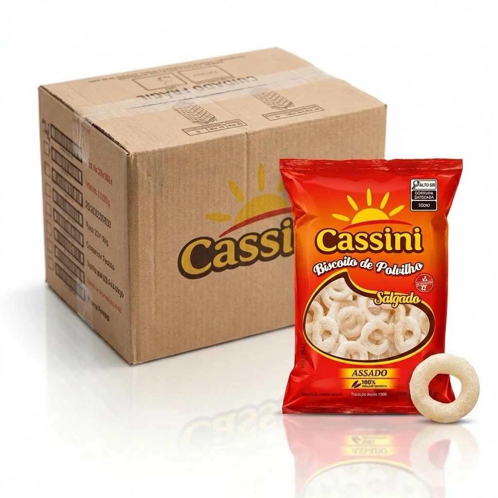Biscoito de Polvilho Tradicional Sal Formato Argola Cassini 80g (Caixa com 45 Unidades)