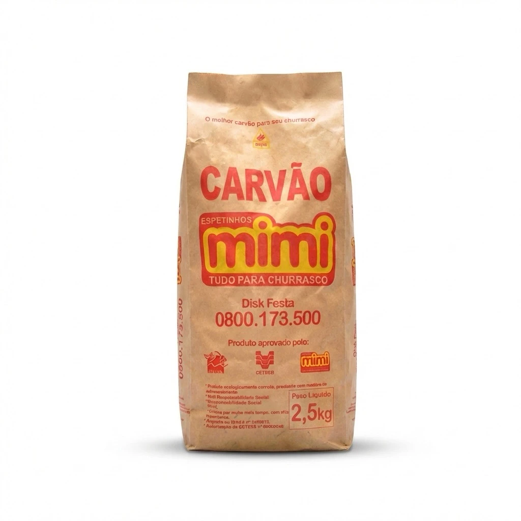 Carvão Vegetal Espetinhos Mimi Pacote 2,5kg
