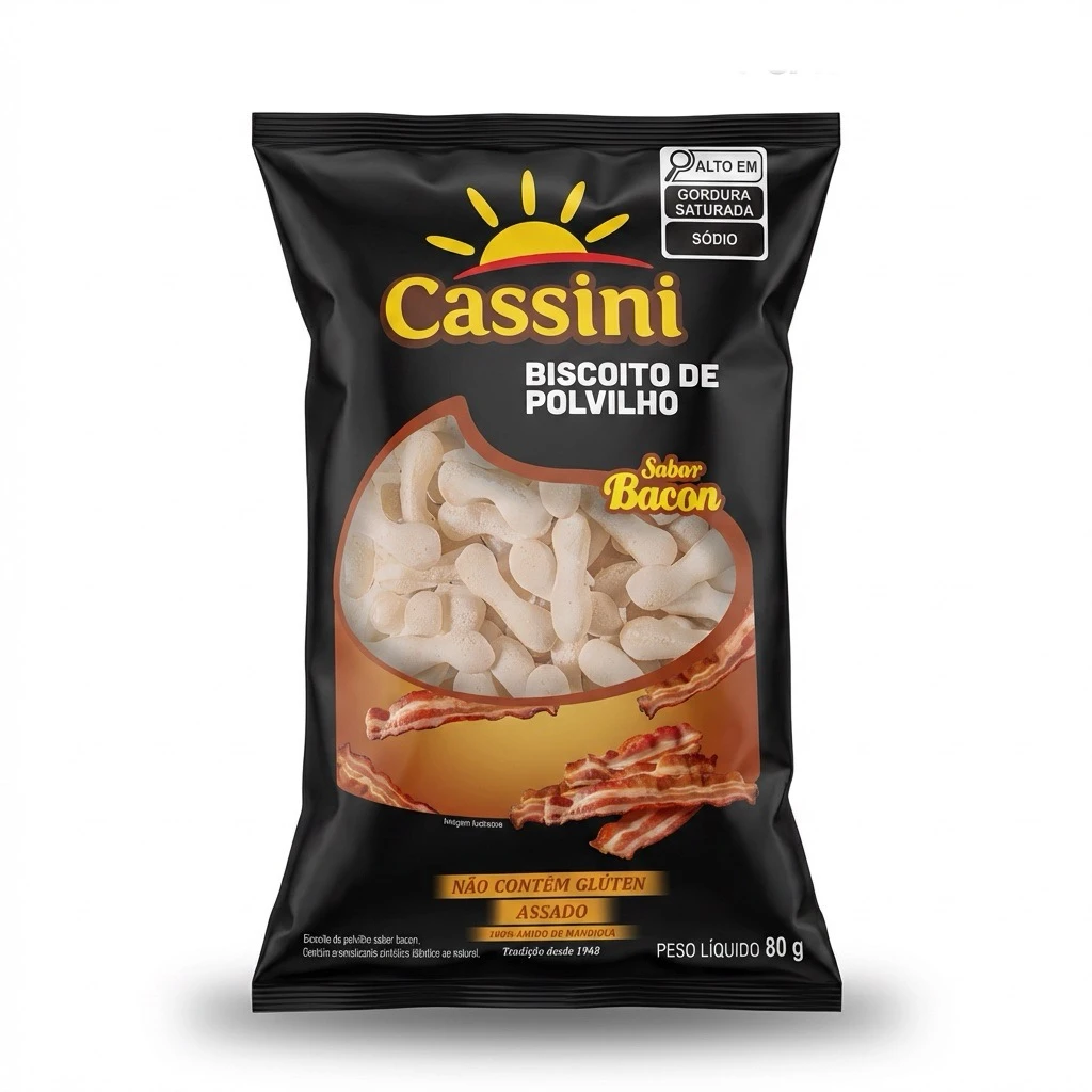 Biscoito de Polvilho Sabor Bacon Defumado Cassini 80g (Unitário)