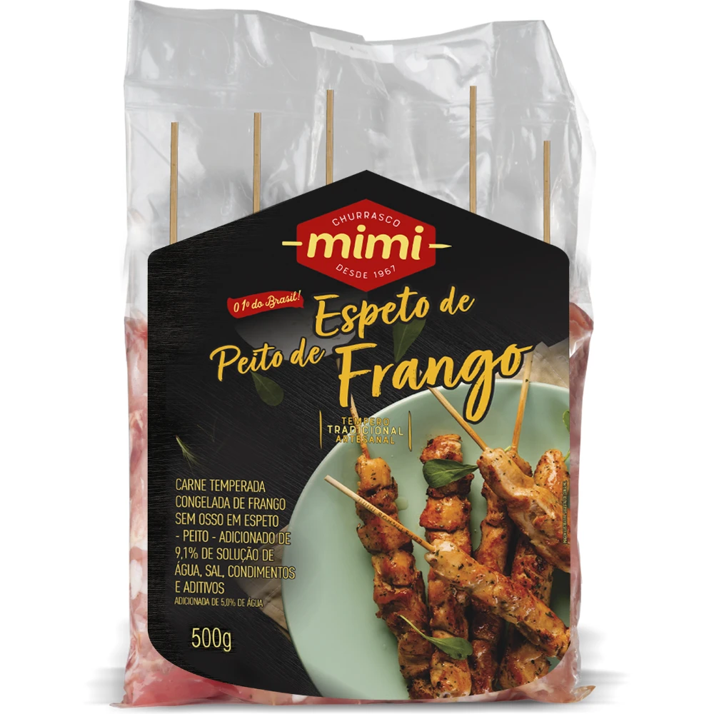 Espetinho Frango Peito Mimi 500g (Pacote com 5 espetos)