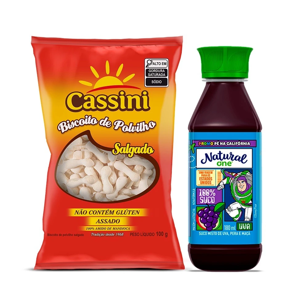 KIT Biscoito Cassini Tradicional 40g + Suco de Uva Natural One 180ml