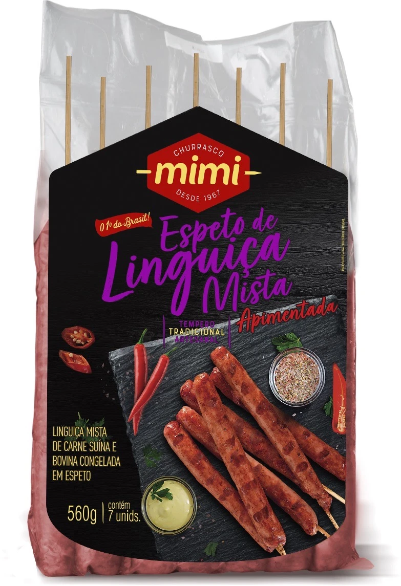 Espetinho Linguiça Mista Apimentada Mimi 560g (Pacote com 7 espetos)