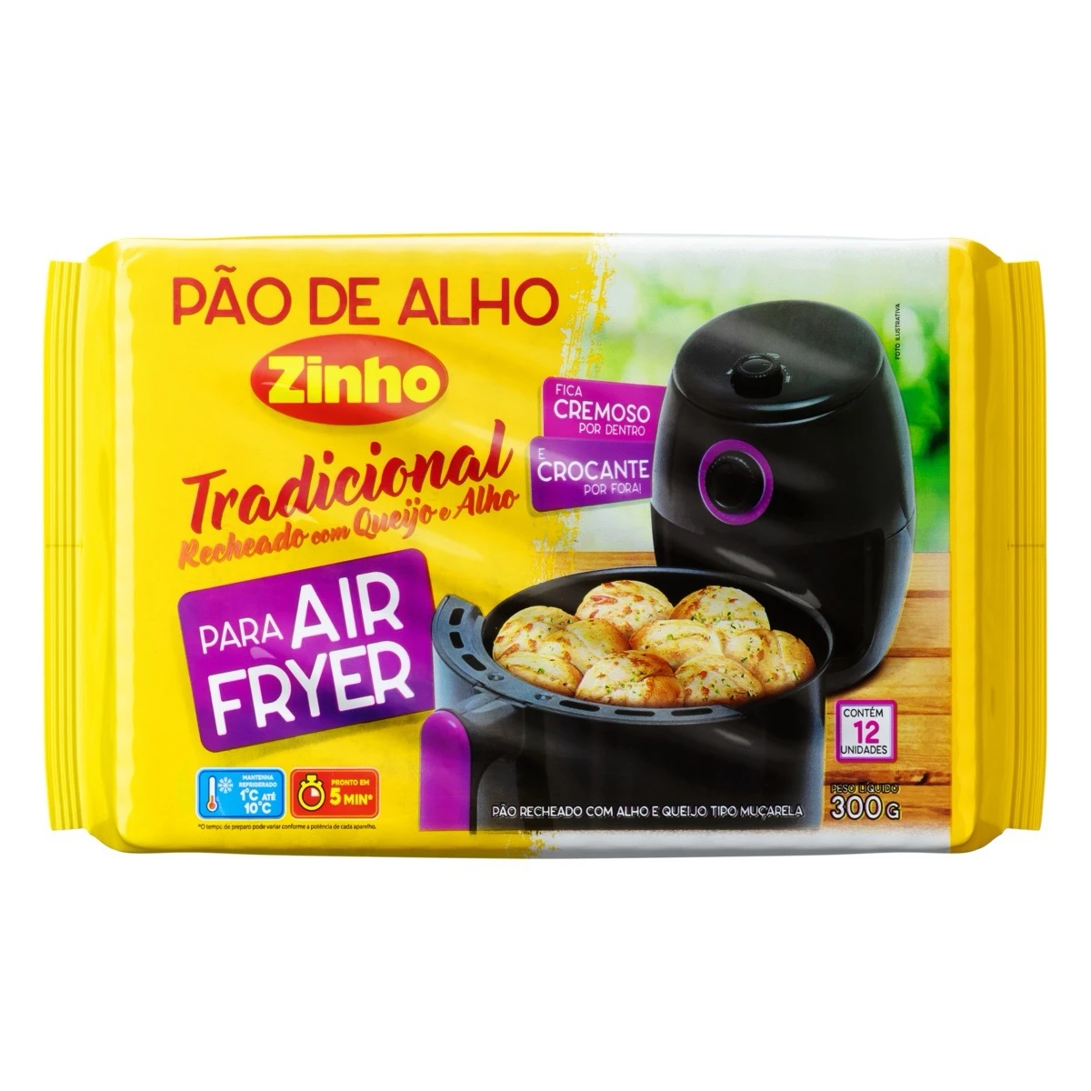 Pão de Alho Bolinha Tradicional Air Fryer Zinho 300g (Pacote)