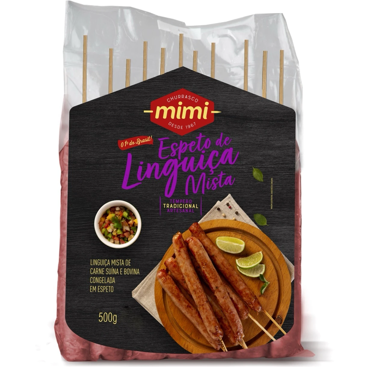 Espetinho Linguiça Mista Mimi 560g (Pacote com 7 espetos)