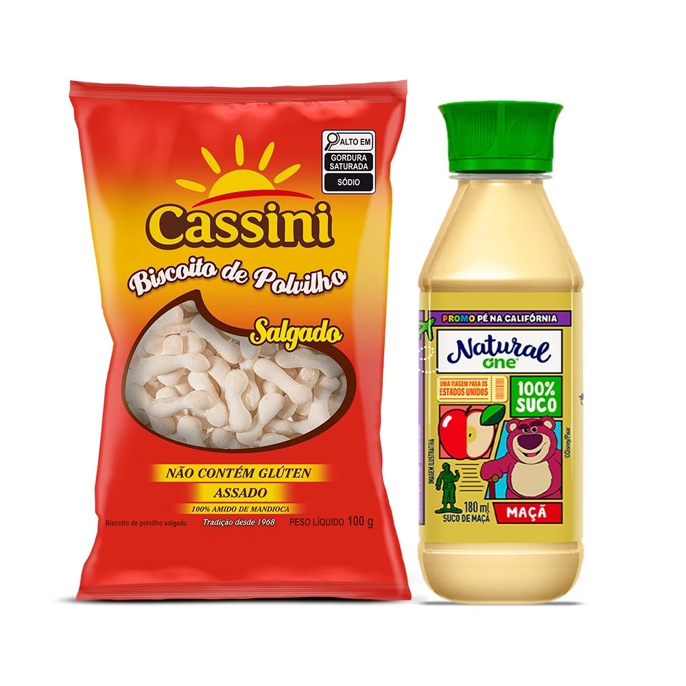 KIT Biscoito Cassini Tradicional 40g + Suco de Maça Natural One 180ml