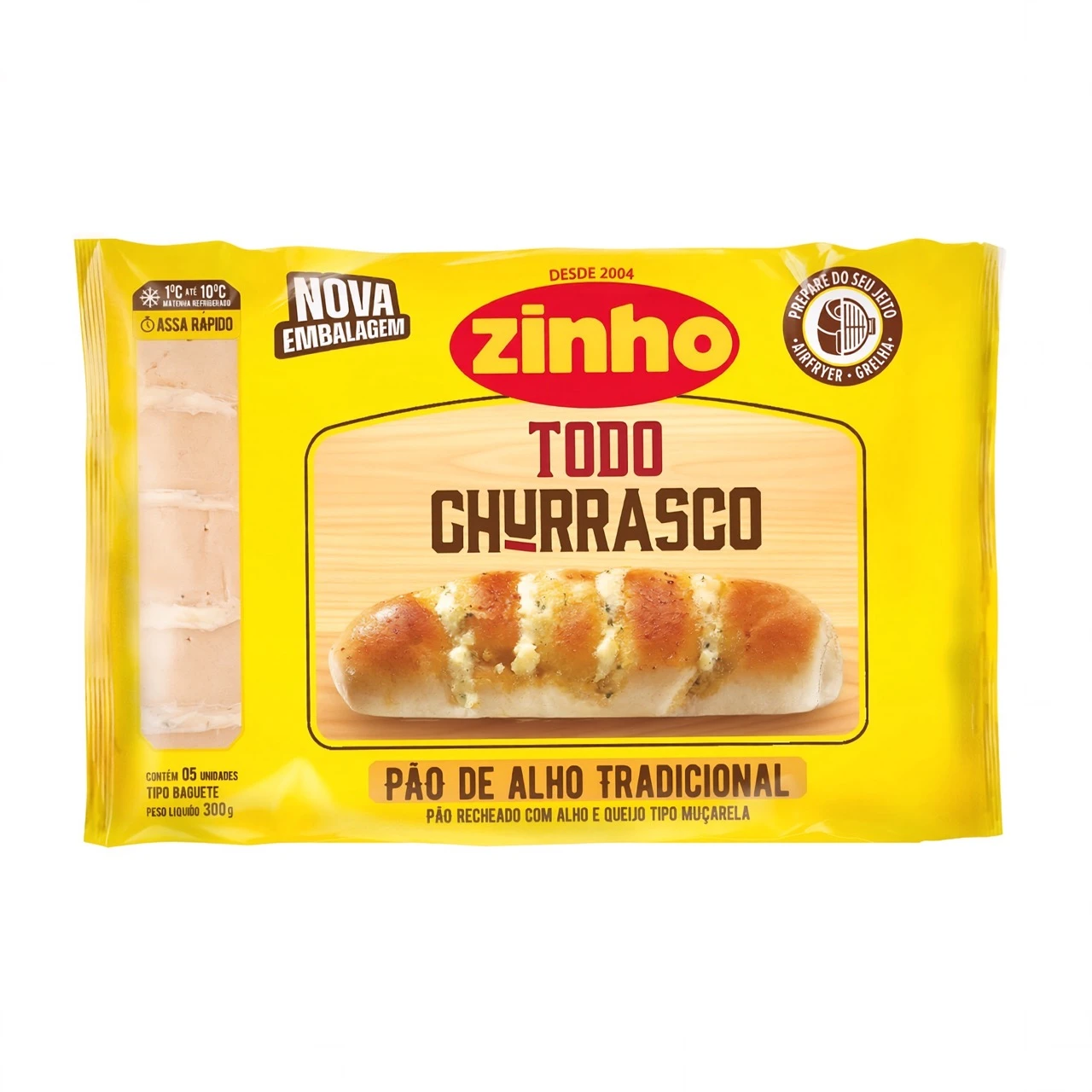 Pão de Alho Baguete Tradicional Air Fryer Zinho 300g (Pacote)
