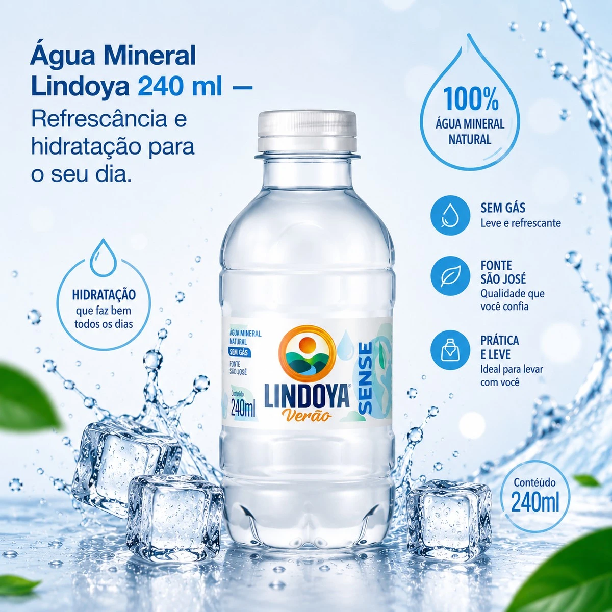Água Mineral Lindoya Verão Sense Sem Gás Pet 240 ml Caixa C/12 Un