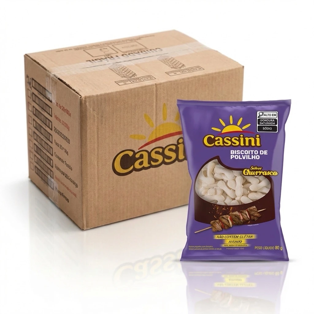 Biscoito de Polvilho Sabor Churrasco Cassini 80g (Caixa com 28 Unidades)