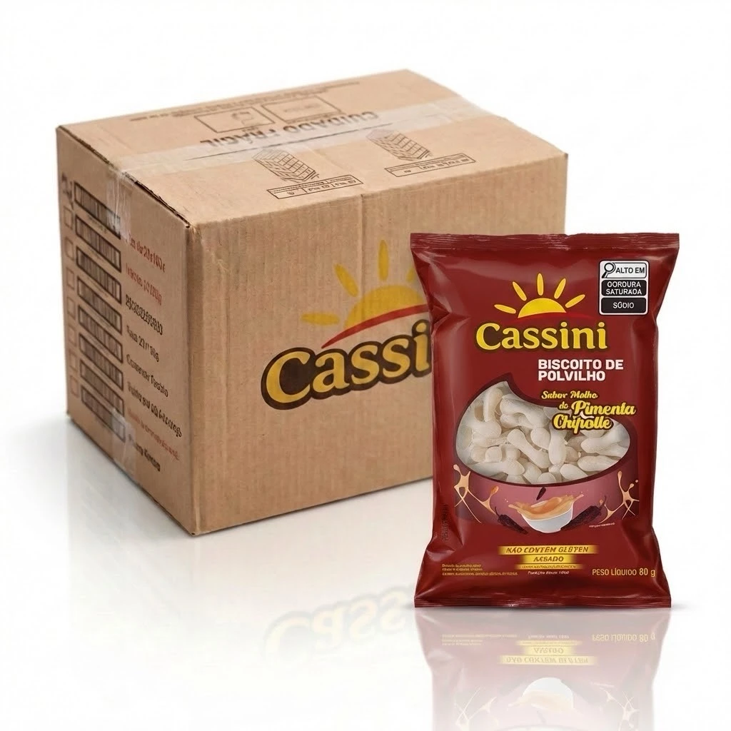 Biscoito de Polvilho Sabor Pimenta Chipotle Cassini 80g (Caixa com 28 Unidades)