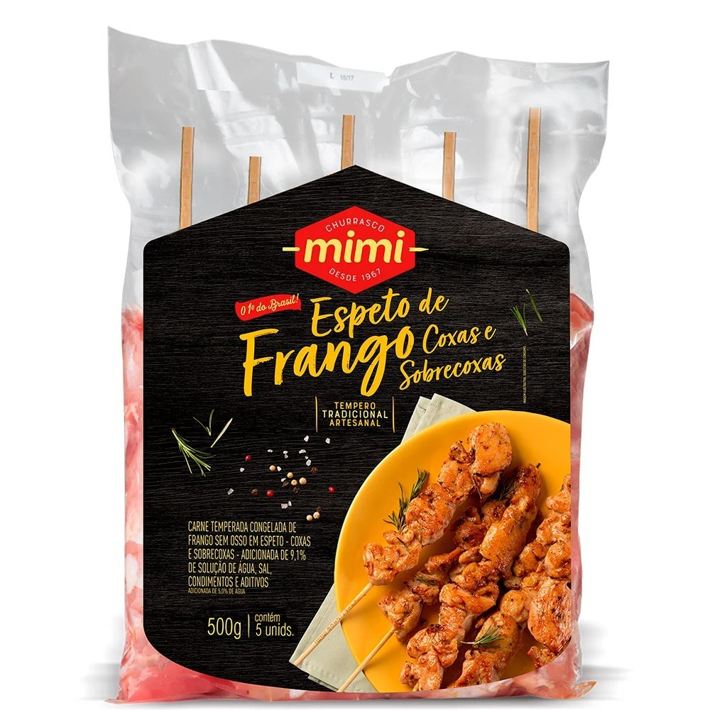 Espetinho Frango Coxa Mimi 500g (Pacote com 5 espetos)