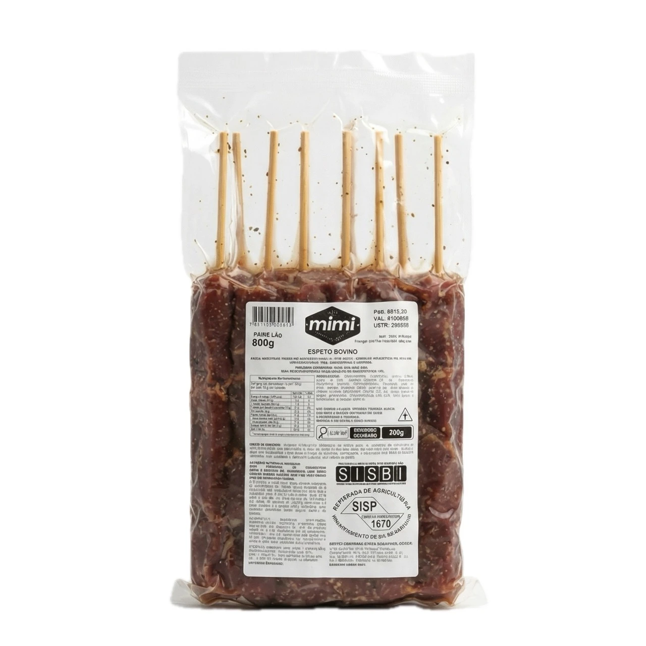 Espetinho Carne Bovina Mimi Pacote 800g (Pacote com 8 espetos)